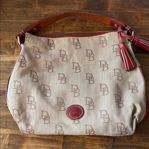Dooney & Bourke Beige and Burgundy Shoulder Bag